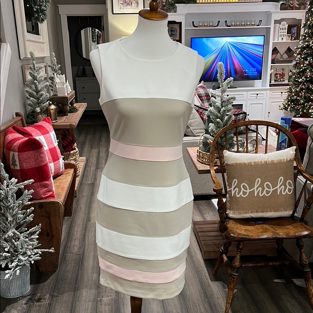 Elegant Striped Sleeveless Dress - White and Pink Tommy Hilfiger NWT